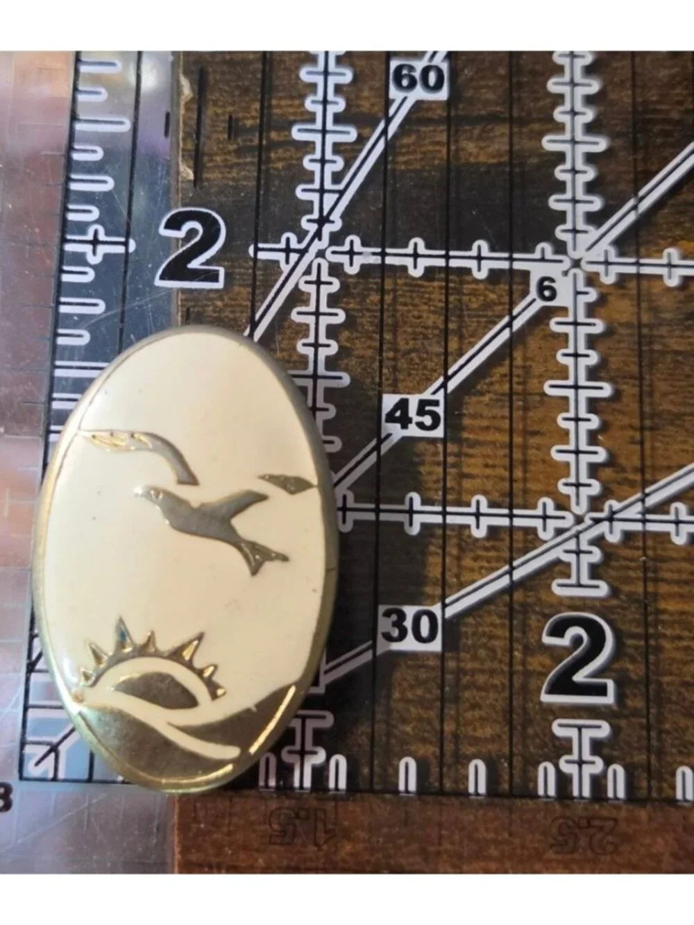 Bird In Flight Over Sunset Brooch Pin Cream Enamel Gold Tone Coastal Aviation